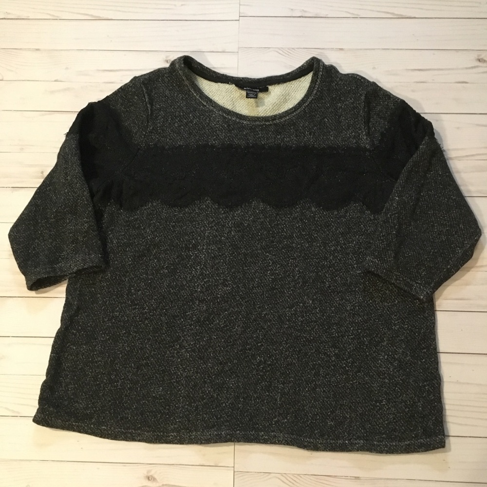 Style & Co 2X Gray Black Lace Panel Sweater